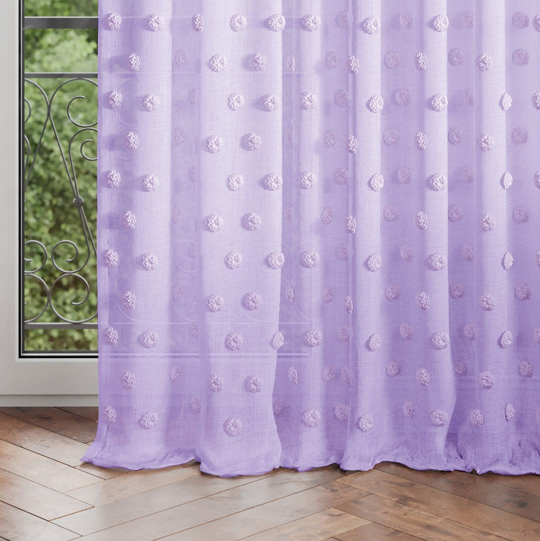 Rideau – voilage LUNARE couleur lilas brodé motif boho ruban de curling voile 140x270 ameliahome