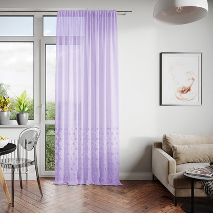 Rideau – voilage LUNARE couleur lilas brodé motif boho ruban de curling voile 140x270 ameliahome