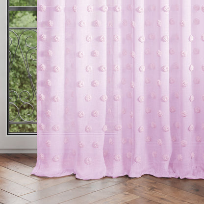 Rideau – voilage LUNARE couleur rose brodé motif boho ruban de curling voile 140x250 ameliahome