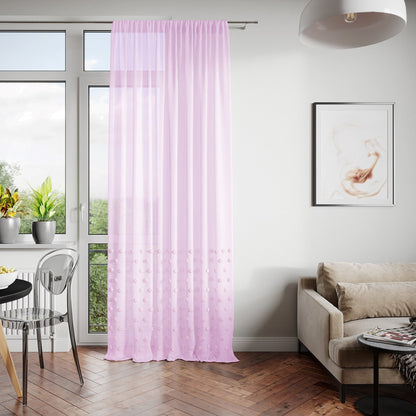 Rideau – voilage LUNARE couleur rose brodé motif boho ruban de curling voile 140x250 ameliahome