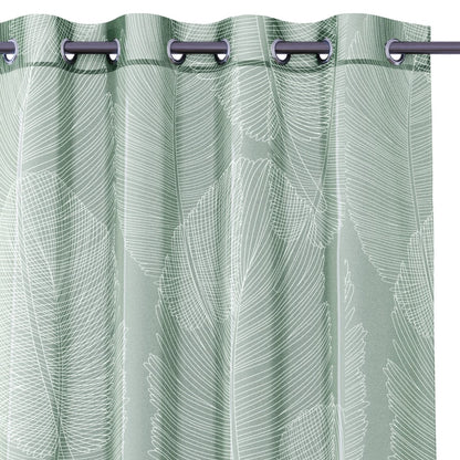 Rideau – voilage PALM couleur vert imprimé motif végétal anneaux voile 140x270 ameliahome