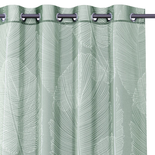 Rideau – voilage PALM couleur vert imprimé motif végétal anneaux voile 140x270 ameliahome