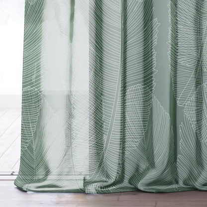 Rideau – voilage PALM couleur vert imprimé motif végétal anneaux voile 140x270 ameliahome