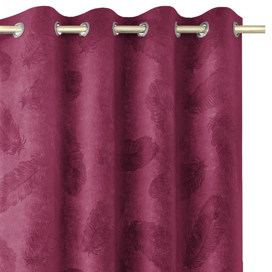 Rideau PEACOCK couleur bordeaux pressé style classique oeillets d'argent velours 135x250 AmeliaHome