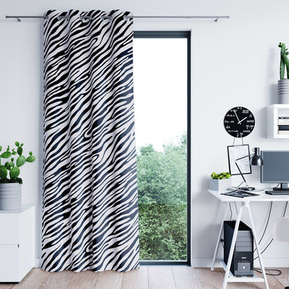 Rideau FUN couleur noir imprimé motif animal style tropical argent œillets en métal argenté velours 140x250 AmeliaHome