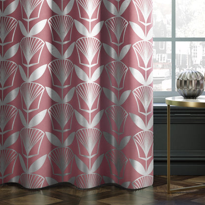 Rideau FLORIS couleur rose imprimé motif végétal style moderne oeillets d'argent oxford 140x250 AmeliaHome