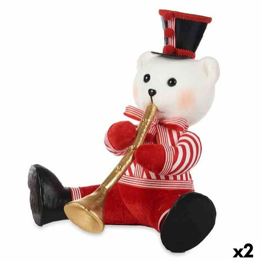 Figurine Décorative Ours Trompette Blanc Noir Rouge polystyrène 32 x 31 x 26 cm (2 Unités)