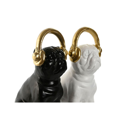 Figurine Décorative Home ESPRIT Blanc Noir Doré Chien 12 x 18 x 30 cm (2 Unités)