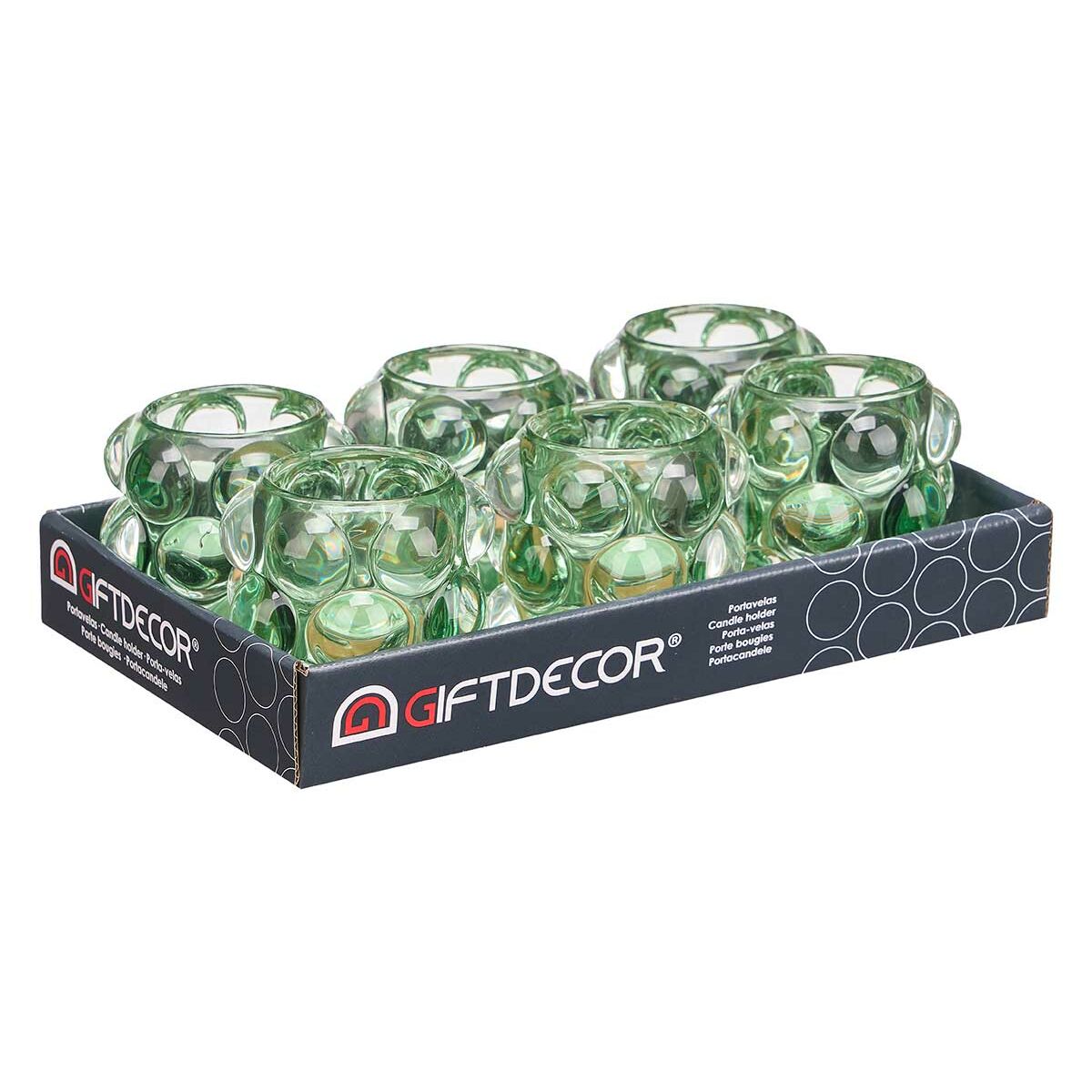 Bougeoir Microsphères Vert Verre 8,4 x 9 x 8,4 cm (12 Unités)