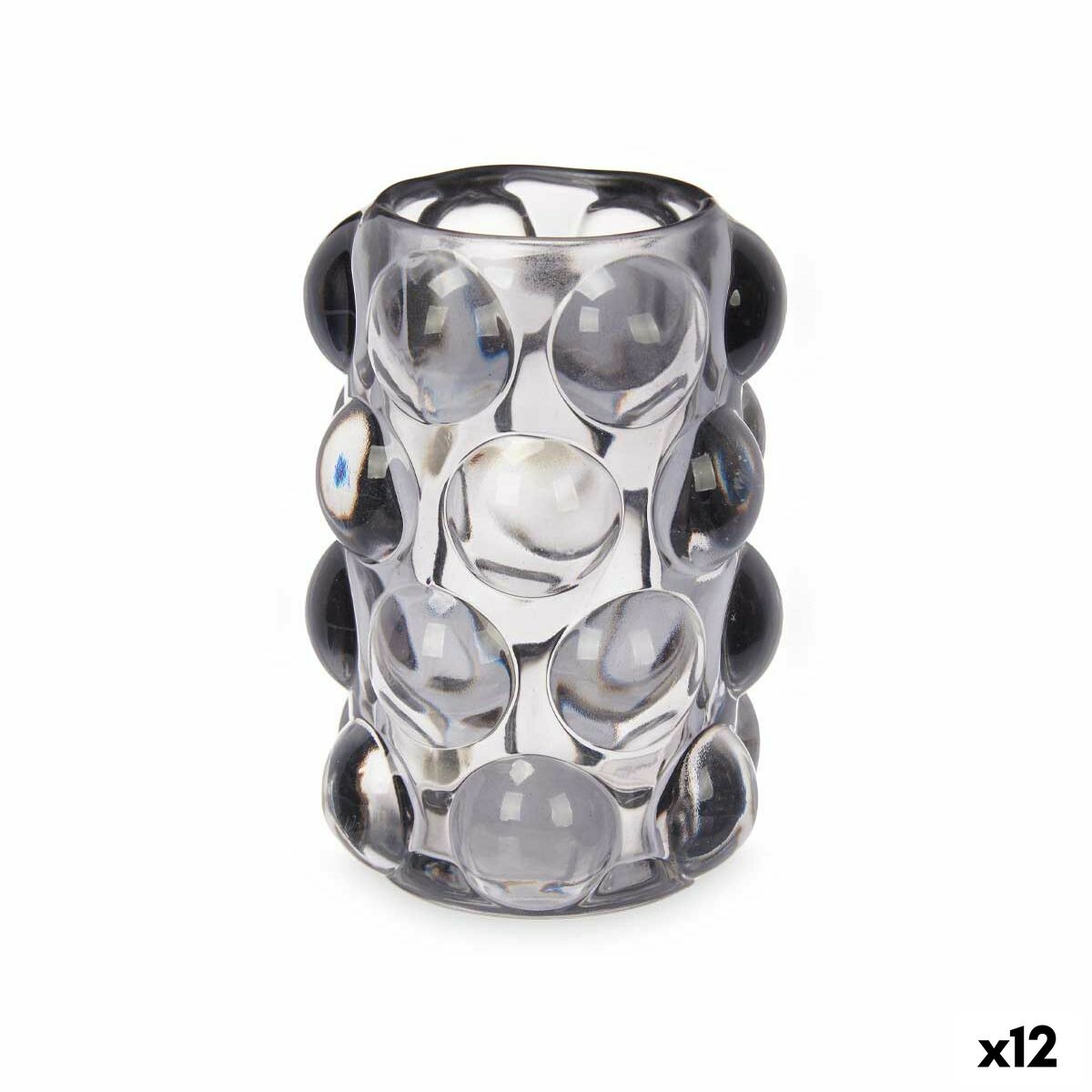 Bougeoir Microsphères Gris Verre 8,4 x 12,5 x 8,4 cm (12 Unités)