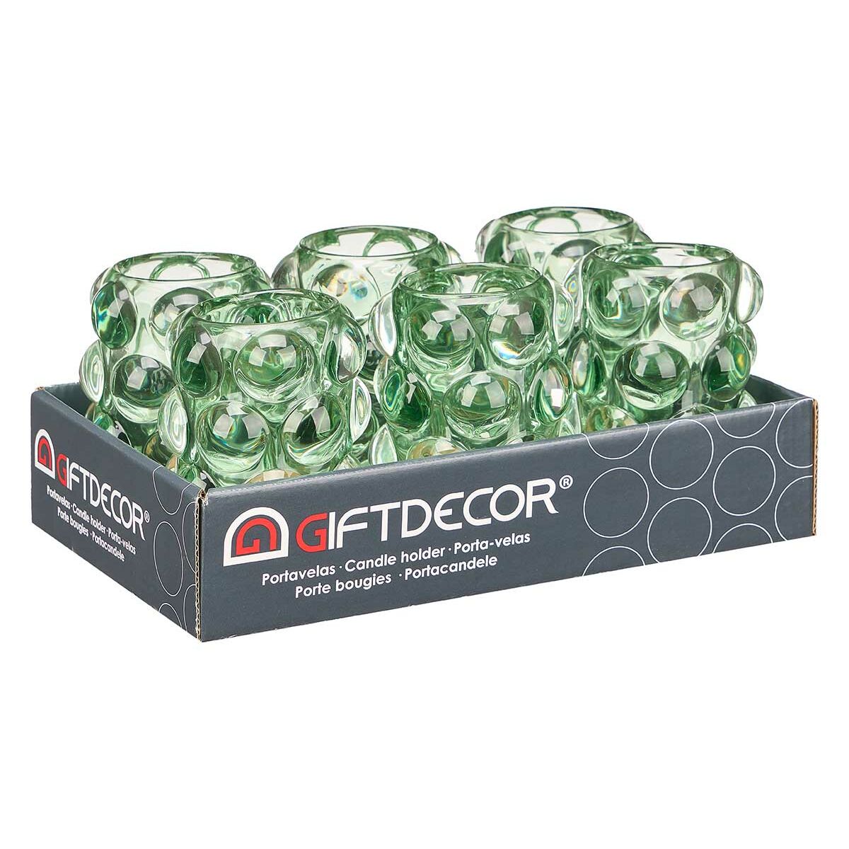 Bougeoir Microsphères Vert Verre 8,4 x 12,5 x 8,4 cm (12 Unités)