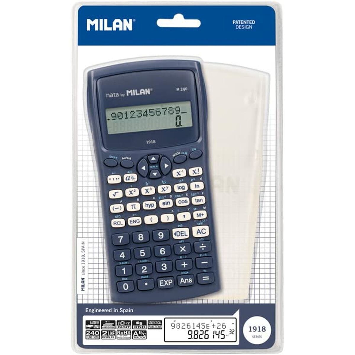 Calculatrice scientifique Milan M240-1918 Bleu 16,7 x 8,4 x 1,9 cm