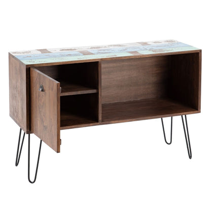 Buffet Bleu Métal Bois Marron 120 x 40 x 80 cm