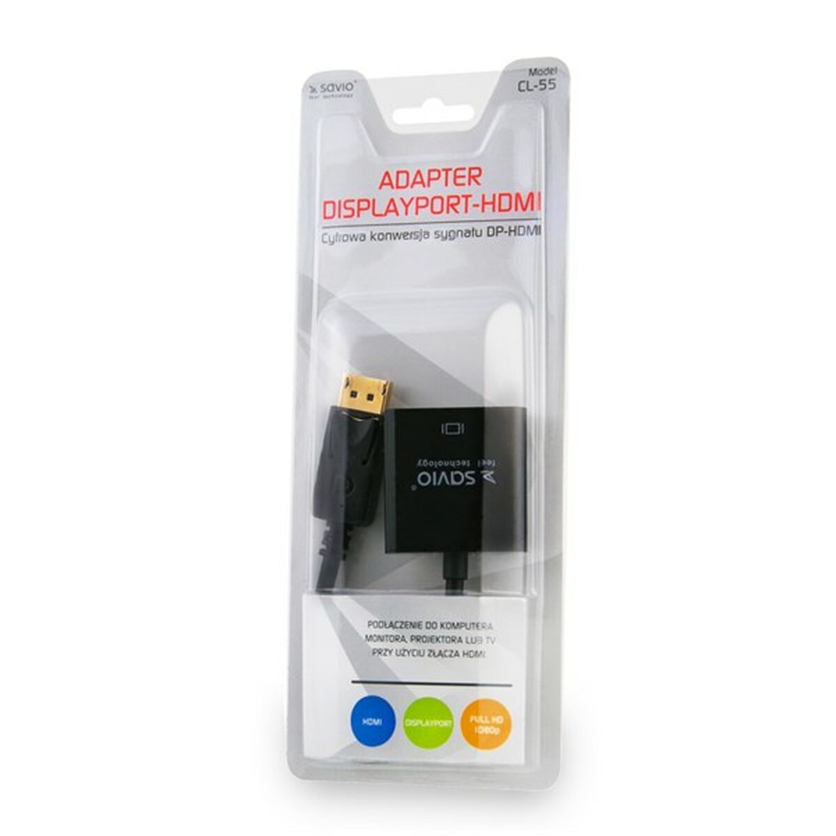 Adaptateur DisplayPort vers HDMI Savio CL-55 Noir 20 cm