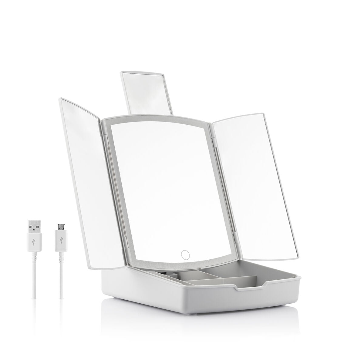 Miroir LED Pliable avec Organisateur de Maquillage 3-en-1 Panomir InnovaGoods