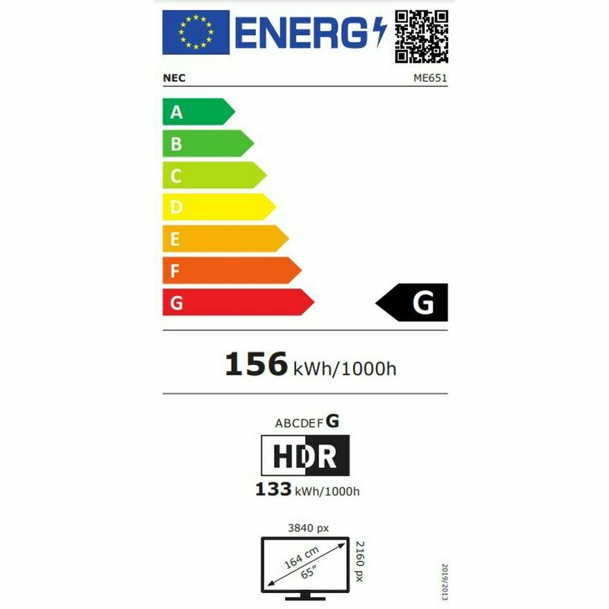 Écran Videowall NEC ME651 65" IPS D-LED 60 Hz