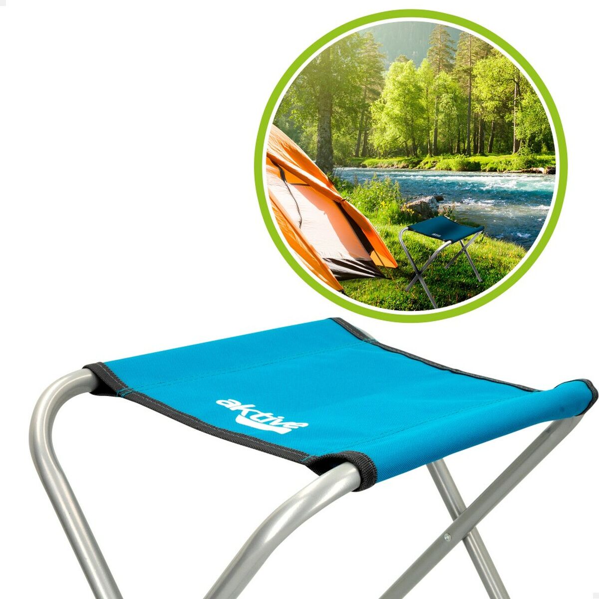 Tabouret Pliant Aktive Bleu Camping 30 x 37 x 40 cm (4 Unités)