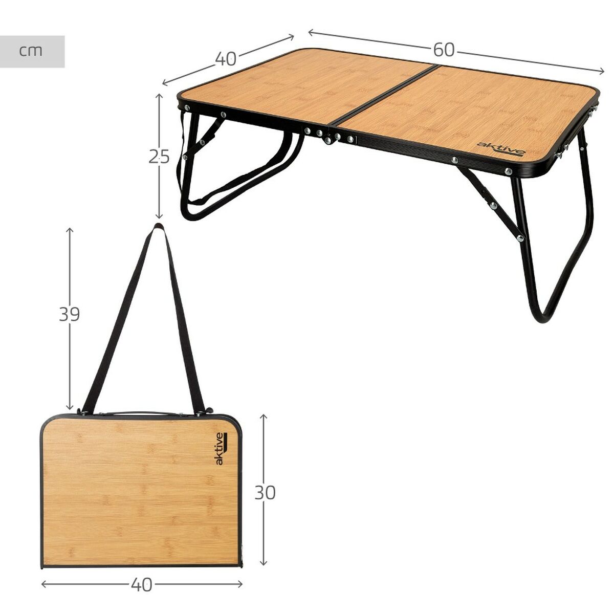 Table Piable Aktive Camping Bambou 60 x 25 x 40 cm (4 Unités)