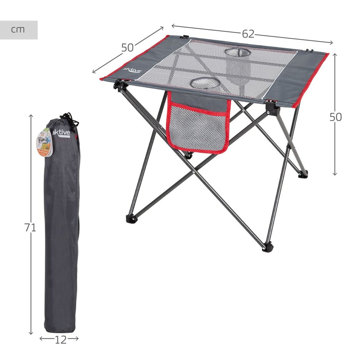 Table Piable Aktive Camping Gris 62 x 50 x 50 cm (2 Unités)