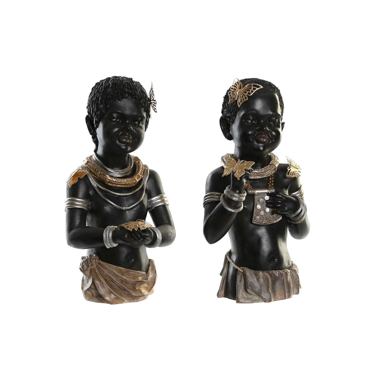 Figurine Décorative DKD Home Decor 20,5 x 18 x 35 cm Noir Colonial Africaine (2 Unités)