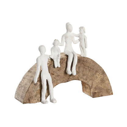 Figurine Décorative DKD Home Decor 28 x 9 x 22 cm Marron Aluminium Blanc Bois de manguier Famille