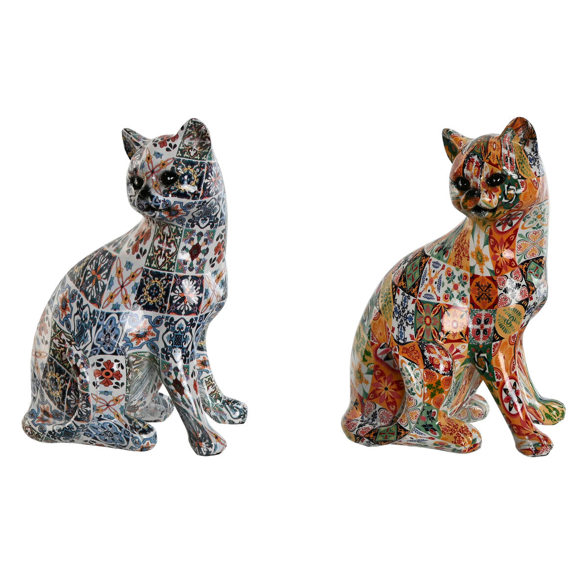 Figurine Décorative Home ESPRIT Multicouleur Chat méditerranéen 11 x 10 x 16 cm (2 Unités)