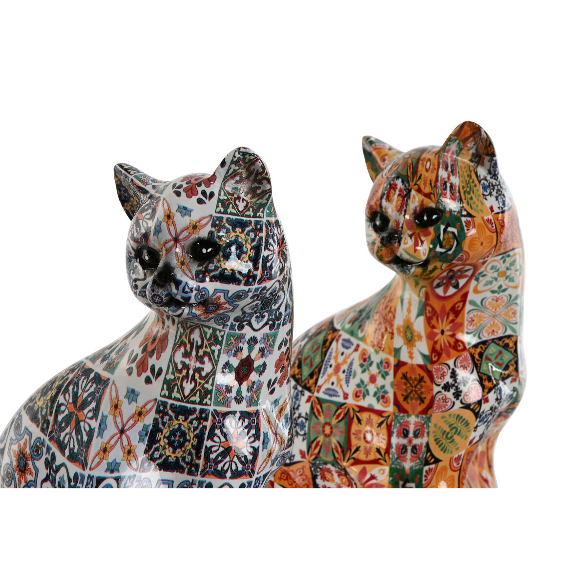 Figurine Décorative Home ESPRIT Multicouleur Chat méditerranéen 11 x 10 x 16 cm (2 Unités)