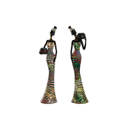 Figurine Décorative Home ESPRIT Multicouleur Africaine 10 x 7,5 x 38,5 cm (2 Unités)