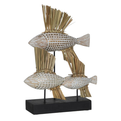 Figurine Décorative Blanc Marron Naturel Poissons 30 x 10 x 40 cm