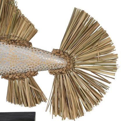 Figurine Décorative Blanc Marron Naturel Poisson 70 x 12 x 53 cm