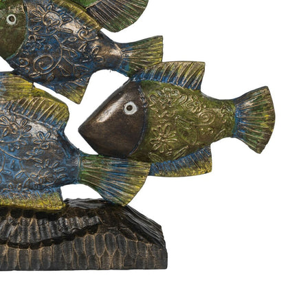 Figurine Décorative Bleu Marron Vert Poissons 60 x 11,5 x 52 cm