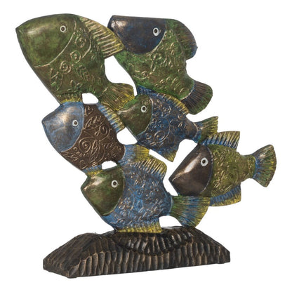 Figurine Décorative Bleu Marron Vert Poissons 60 x 11,5 x 52 cm