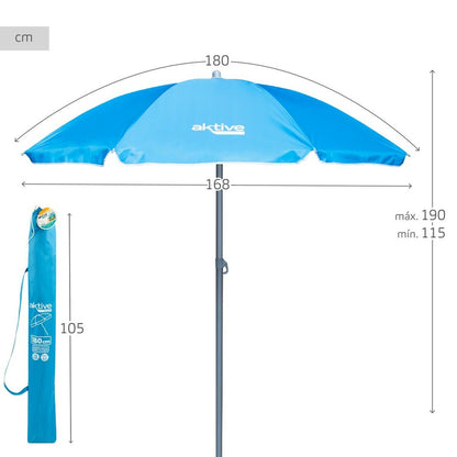 Parasol Aktive UV50 Ø 180 cm Bleu Polyester Aluminium 180 x 187,5 x 180 cm (12 Unités)