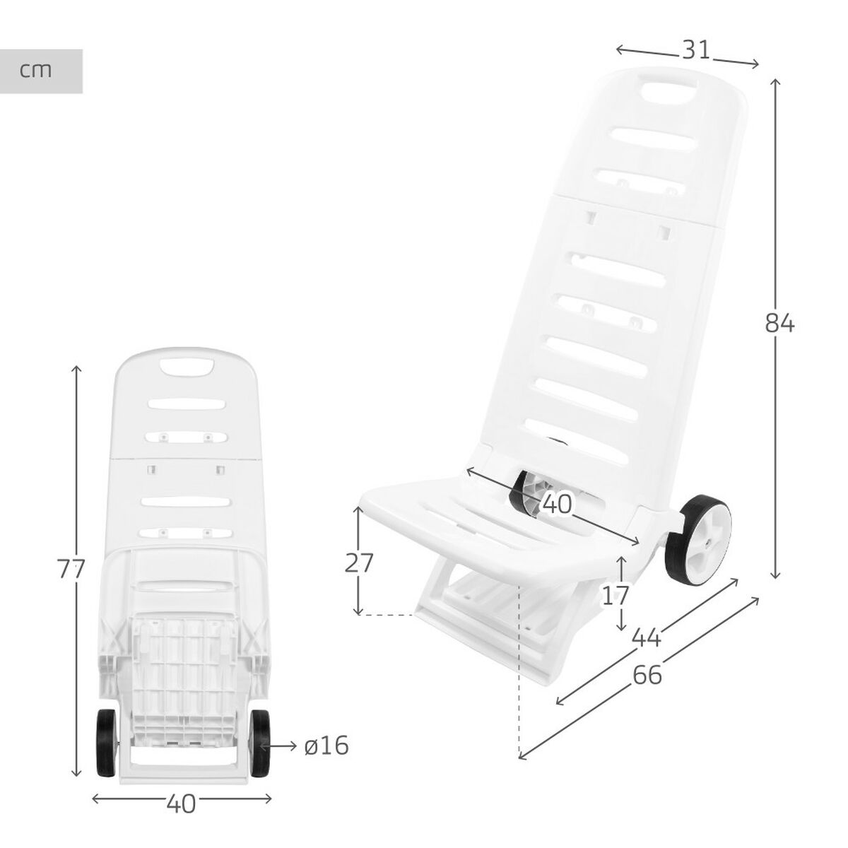 Chaise de Plage Aktive Blanc à roues  (2 Unités)