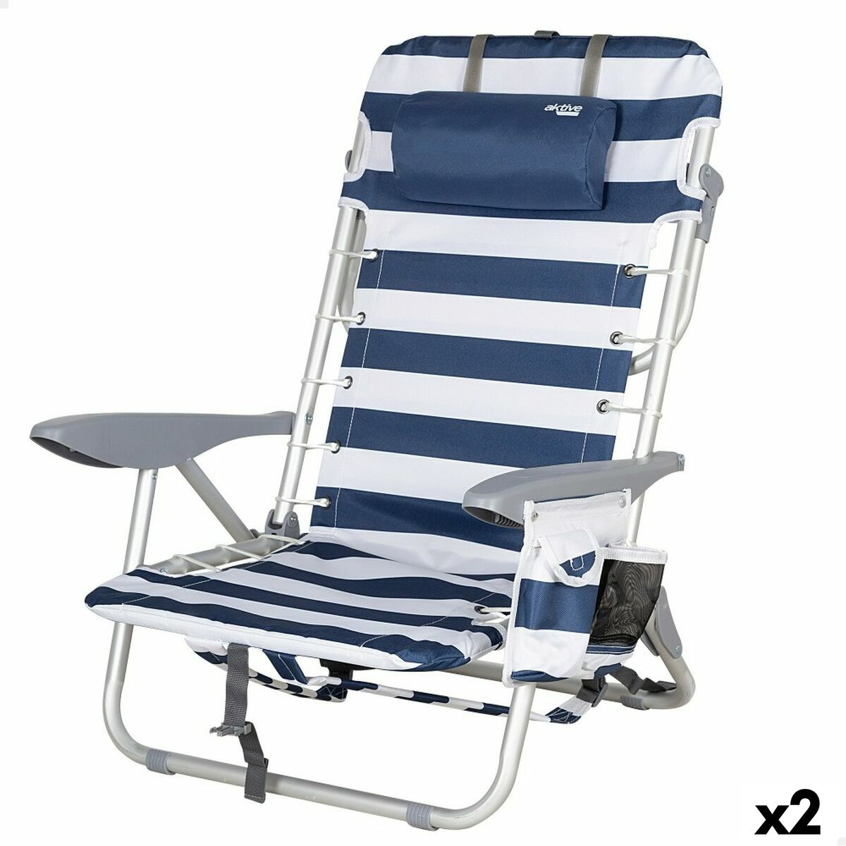 Chaise de Plage Aktive Bleu Blanc  (2 Unités)