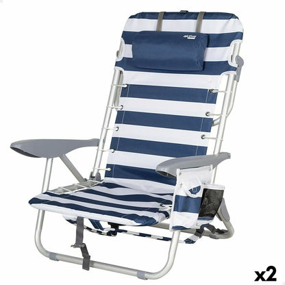 Chaise de Plage Aktive Bleu Blanc  (2 Unités)