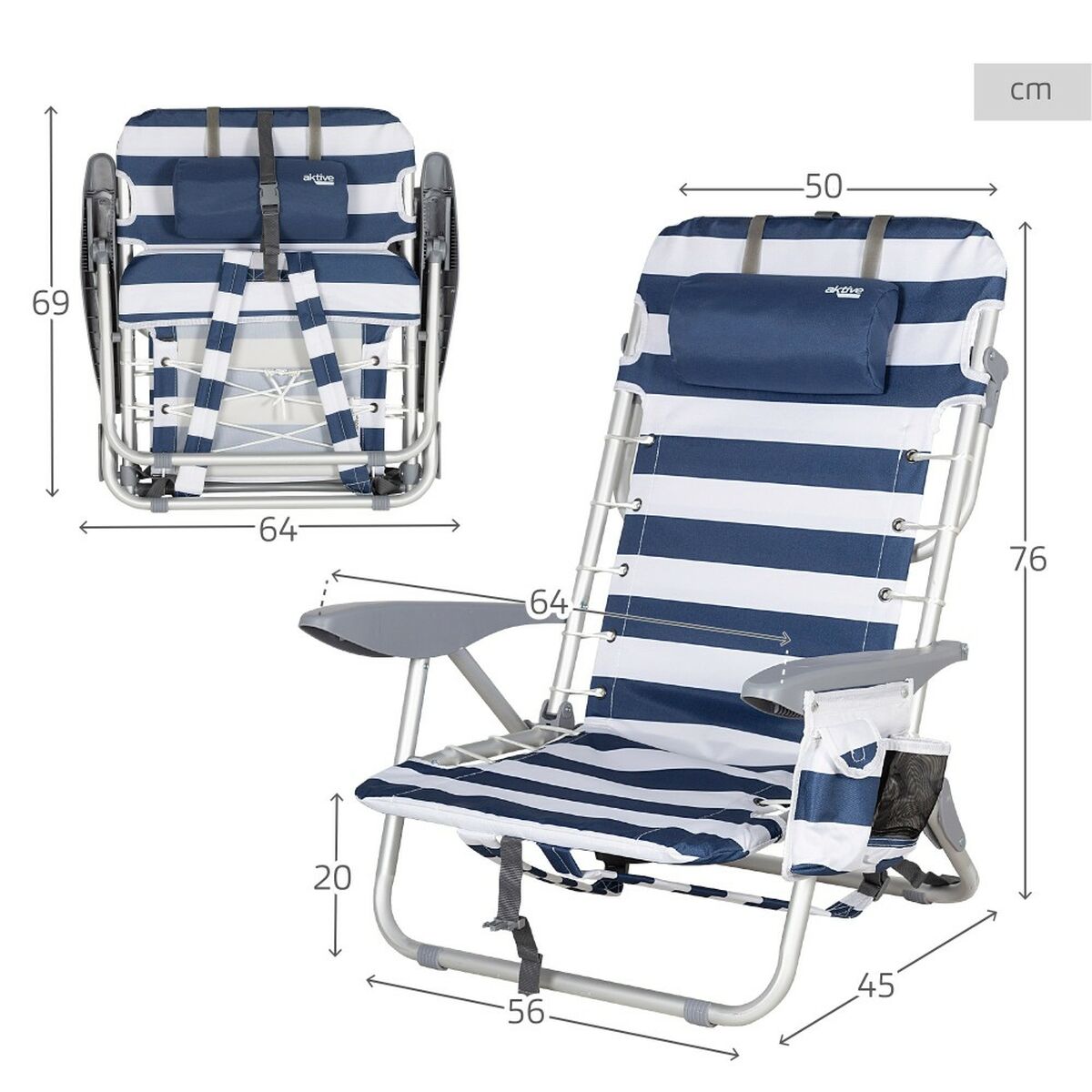 Chaise de Plage Aktive Bleu Blanc  (2 Unités)