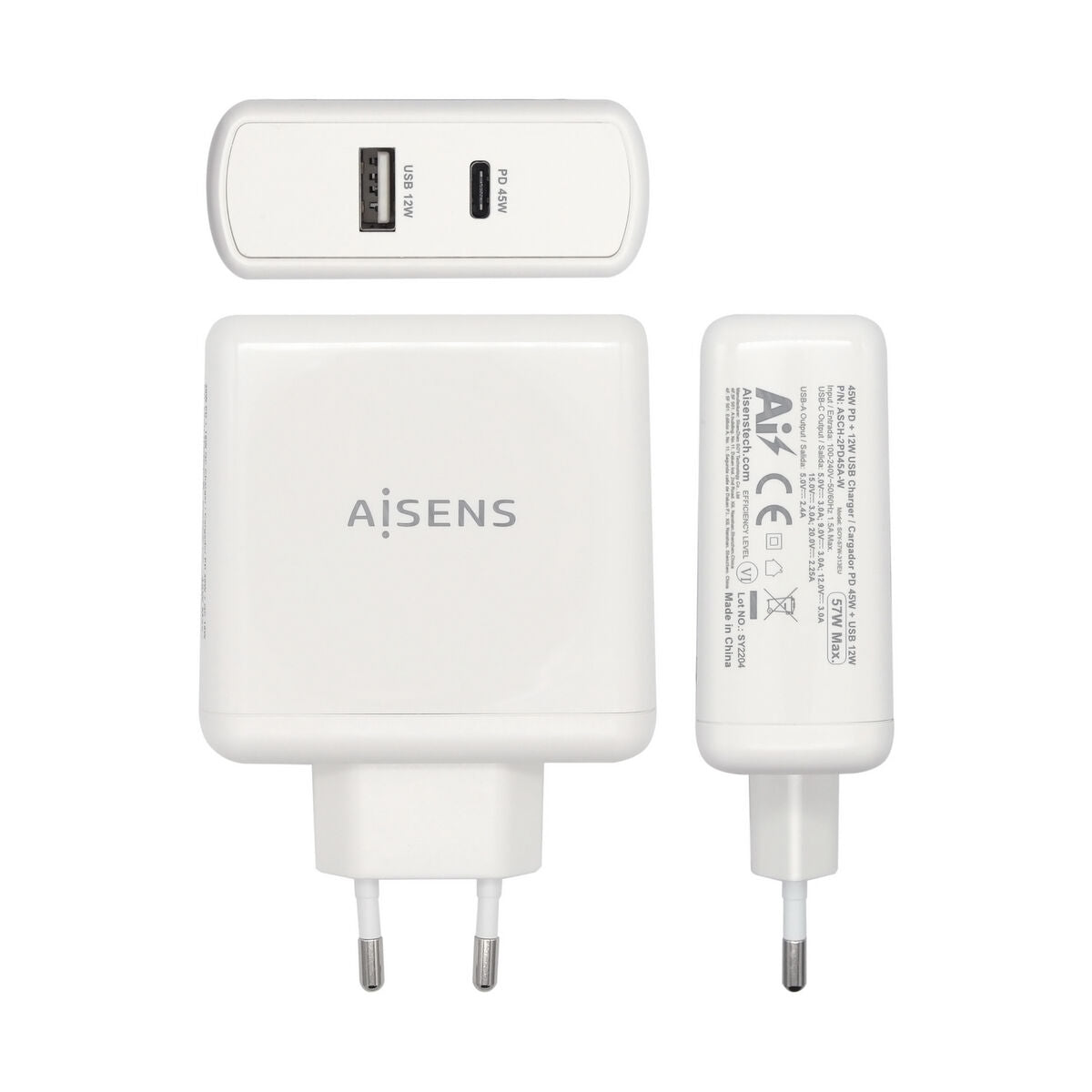 Chargeur Voiture Mur Aisens PD 3.0 USB-C 57 W Blanc