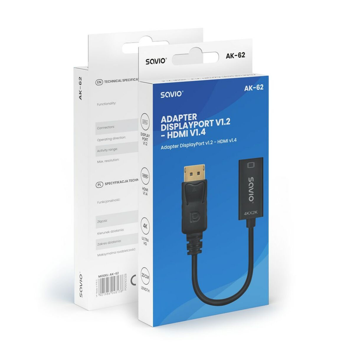 Adaptateur DisplayPort vers HDMI Savio AK-62 20 cm