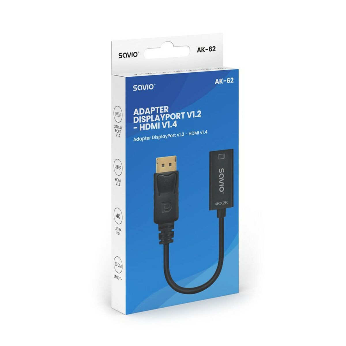 Adaptateur DisplayPort vers HDMI Savio AK-62 20 cm