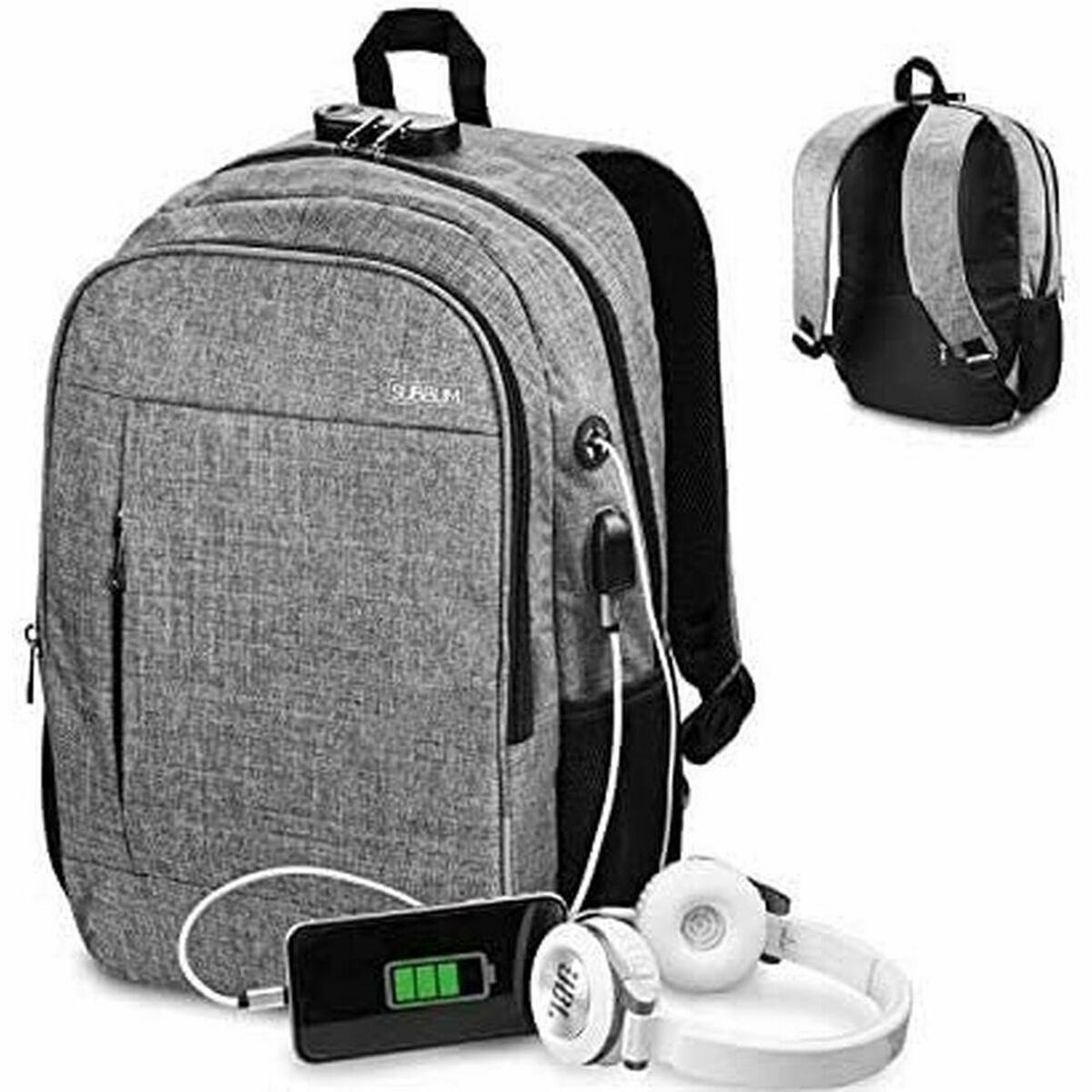 Sac à Dos pour Portable et Tablette avec Sortie USB Subblim SUB-BP-1UL0001 Gris