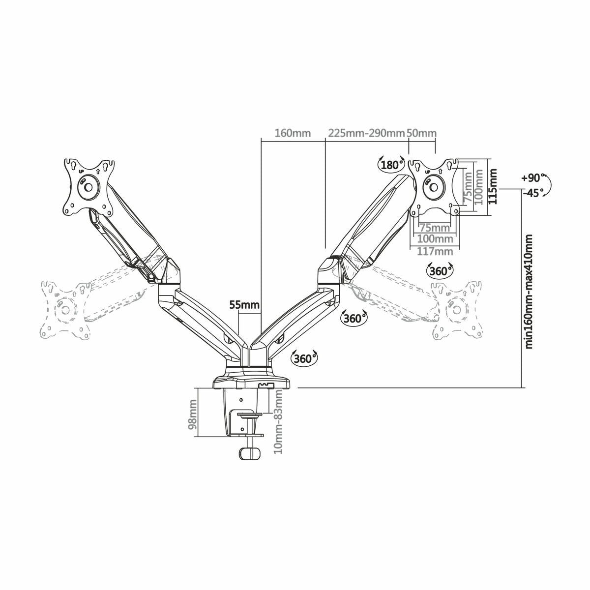 Support de table d'écran Aisens DT27TSR-045 Noir