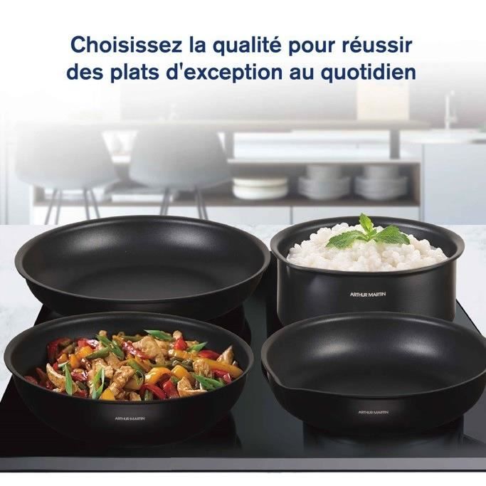 Batterie de cuisine - Tous feux dont induction - Arthur Martin - AM0530 - Aluminium - Anti-adhésif - 20 pièces - Poignée amovible