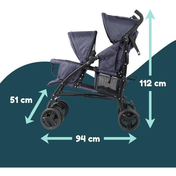 Poussette canne double BAMBISOL - 6-36 mois pour le siege avant (max 15 kg) et de 0-36 mois (max 15 kg) pour le siege arriere