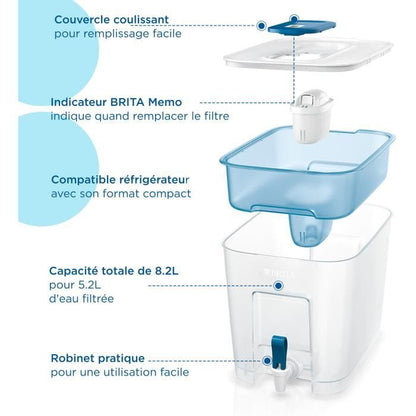 BRITA Carafe filtrante Distributeur d'eau filtrée Flow  + 1 cartouche filtrante MAXTRA PRO All-in-1