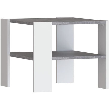 Table basse PILVI 2 Plateaux - Style contemporain - Décor Blanc et béton clair - L 55 x P 55 x H 45 cm