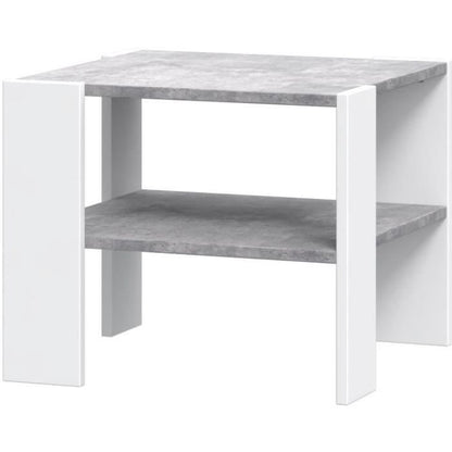 Table basse PILVI 2 Plateaux - Style contemporain - Décor Blanc et béton clair - L 55 x P 55 x H 45 cm