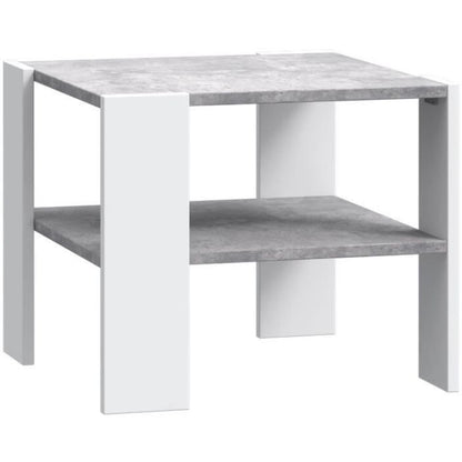 Table basse PILVI 2 Plateaux - Style contemporain - Décor Blanc et béton clair - L 55 x P 55 x H 45 cm