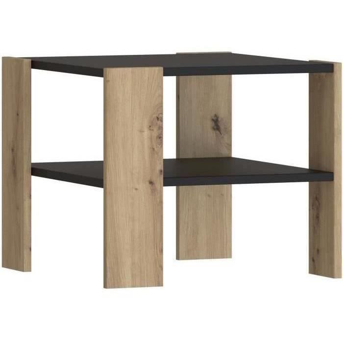 Table basse PILVI 2 Plateaux - Style contemporain - Décor Chêne et noir - L 55 x P 55 x H 45 cm