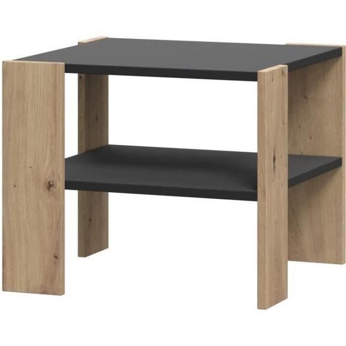 Table basse PILVI 2 Plateaux - Style contemporain - Décor Chêne et noir - L 55 x P 55 x H 45 cm